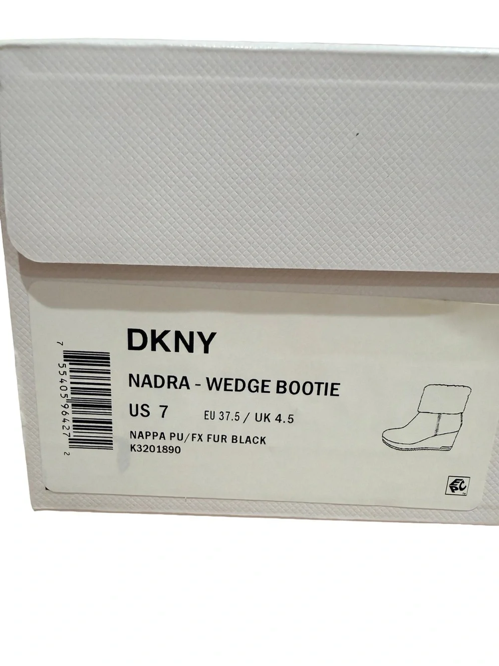 New In Box-DKNY Nadra Faux Shearling Wedge Booties Smooth Black